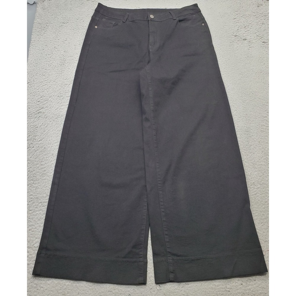 Roswear Wide Leg Jeans Womens XL Black Denim Stretch High Rise Cuffed Streetwear